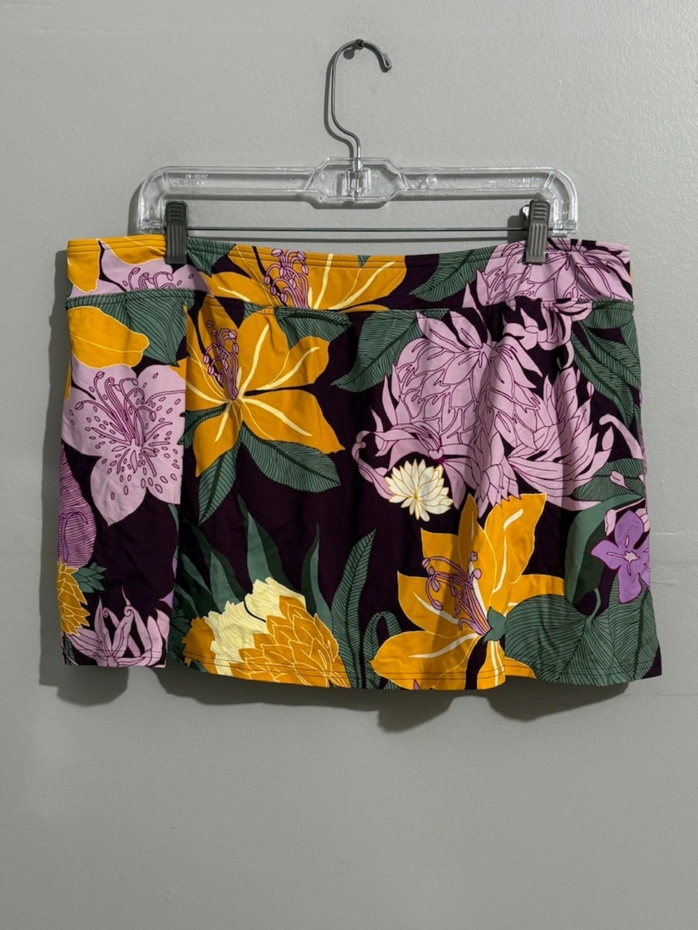 Lands End Swim Skirt Womens 16 Purple Floral Skirted Swim Bottom Tummy Control